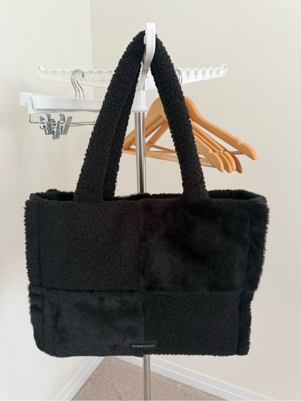 Faux fur & shearling large tote bag